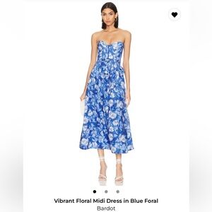Bardot Blue Floral Strapless Midi Dress